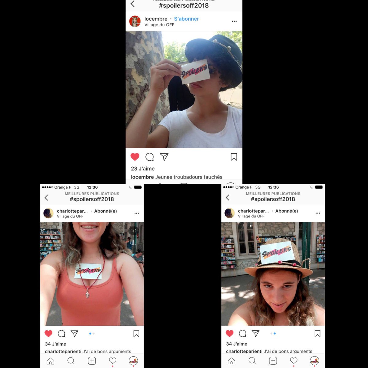 SpoilersVL's tweet photo. Charlotte et Cloë ont participé à notre jeu concours en postant des photos avec le #SpoilersOff2018. Elles remportent donc des invitations pour notre spectacle improvisé ! 
Rendez-vous à 17h15 au Tremplin Théâtre !
#Spoilers #Spoiler #Improvisation #LongForm #Impro #Avignon https://t.co/vVvPACr1tx