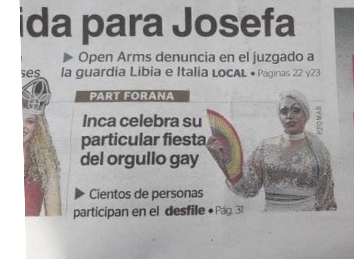 iamthekillerq's tweet photo. Chica de revista, en este caso de periódico!!!! Que gran día pasamos ayer en #orgullosamenteinca #incapride #orgulloinca en Mallorca fue una EXPERIENCIA! Gracias a @AssociacioUnic por lo bien que nos han tratado https://t.co/KZPaGaCUZ6