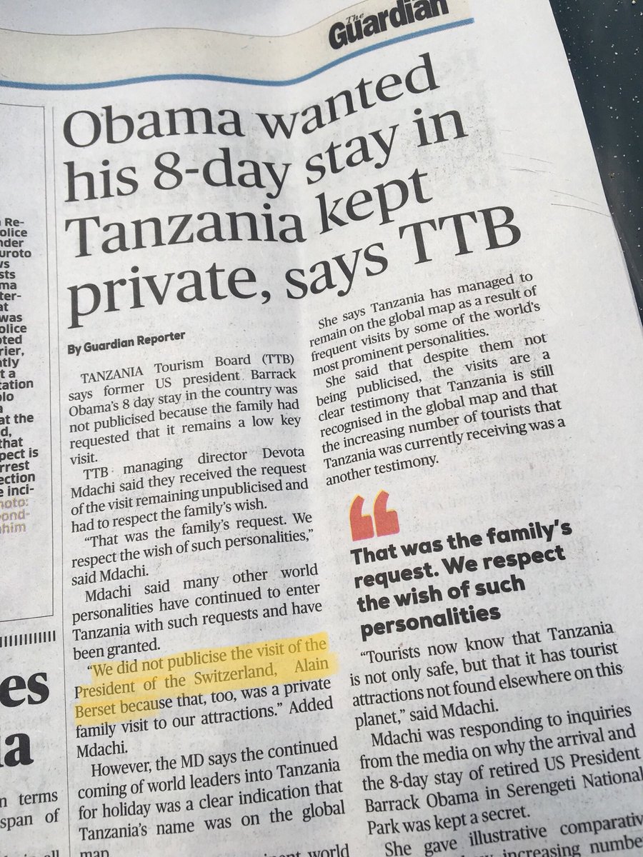 magalirochat's tweet photo. Obama, Berset...la Tanzanie, destination prisée/privée https://t.co/5fFmbaN2R1