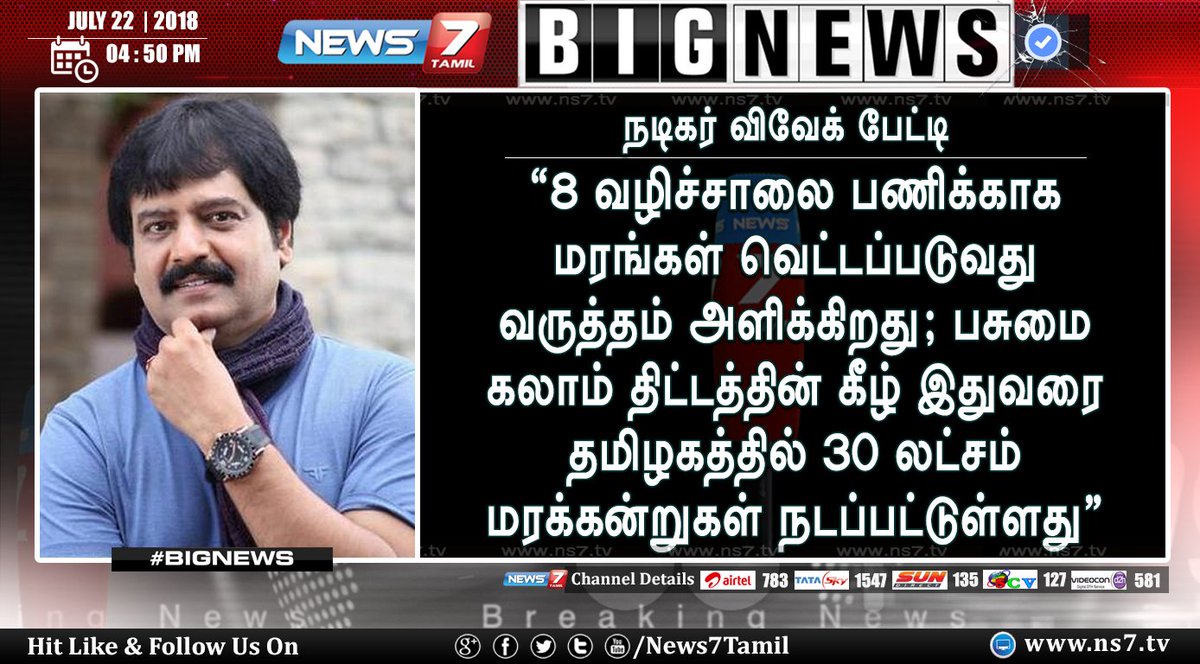 news7tamil's tweet photo. #BIGNEWS

திருவண்ணாமலையில் தூய்மை அருணை அமைப்பின் கீழ் நகரம் முழுவதும் ஒரு லட்சம் மரக்கன்றுகள் நடும் விழாவில் மரக்கன்றினை நட்டு  வைத்தார் நடிகர் விவேக்!

https://t.co/5wMBD3FLqB | #ActorVivek | #8WayRoad https://t.co/USwU8V1g8r