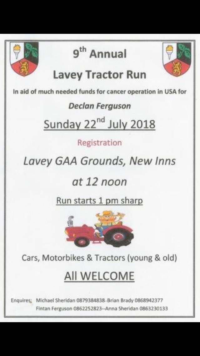 ajwwoods's tweet photo. In the local parish of Lavey today to support a very good cause. Fund raising for treatment for Declan Ferguson. Unbelievable support from ag community. Over 250 tractors expected. https://t.co/DB1bE8Uv9a https://t.co/NRQSCpmZZK