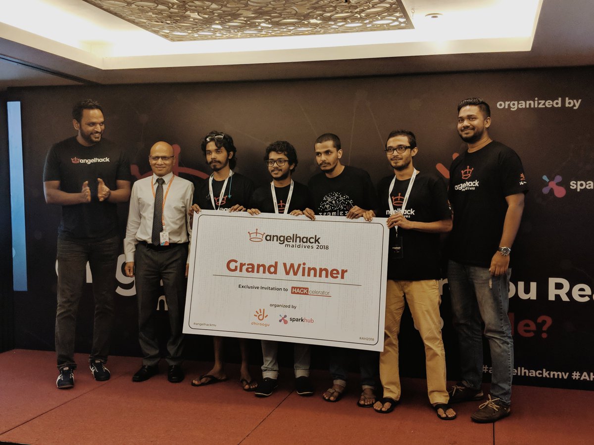 Dhiraagu's tweet photo. Congratulations to the awesome Finwice team for winning @angelhackmv 2018! They brought forward a pretty cool way to track your expenses. Wishing you guys all the best 👊

#AH2018 #AngelHackMV @sparkhubmv https://t.co/fqDVJC1RmT