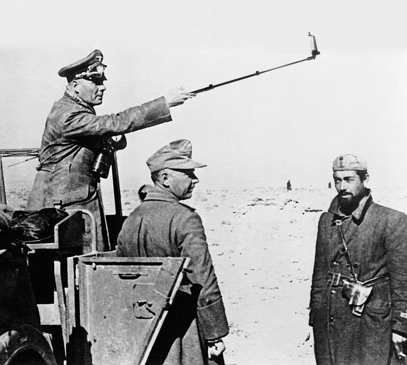 … Erwin Rommel. Never without a selfie stick, his staff were ordered to carry spares. It's rumoured that he was so obsessed with photographing himself that he was still capturing images the moment his staff car was shot up in July 1944. Sadly the photos have never surfaced.