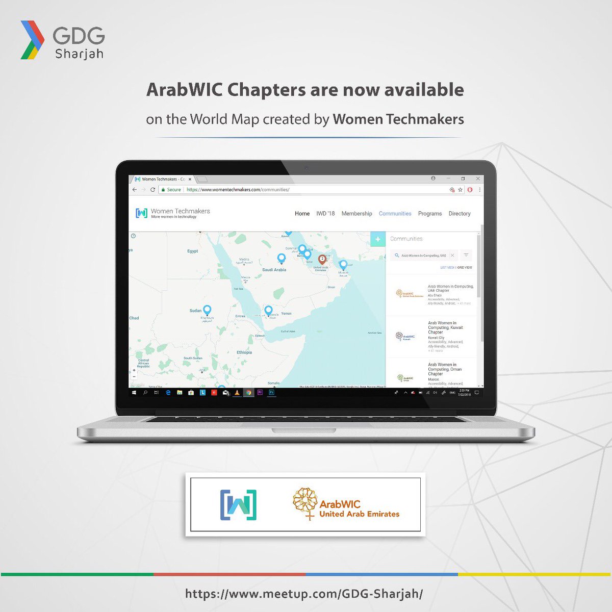 GDGSharjah's tweet photo. ArabWIC Chapters are now available on the World Map created by @WomenTechmakers 🎉🎉🎉
.
https://t.co/VcGYMOcjMa
.
.
#MapTheMeetups #ArabWIC #WTMmena #GDGMENA #UAE https://t.co/5cCMkiyw1N