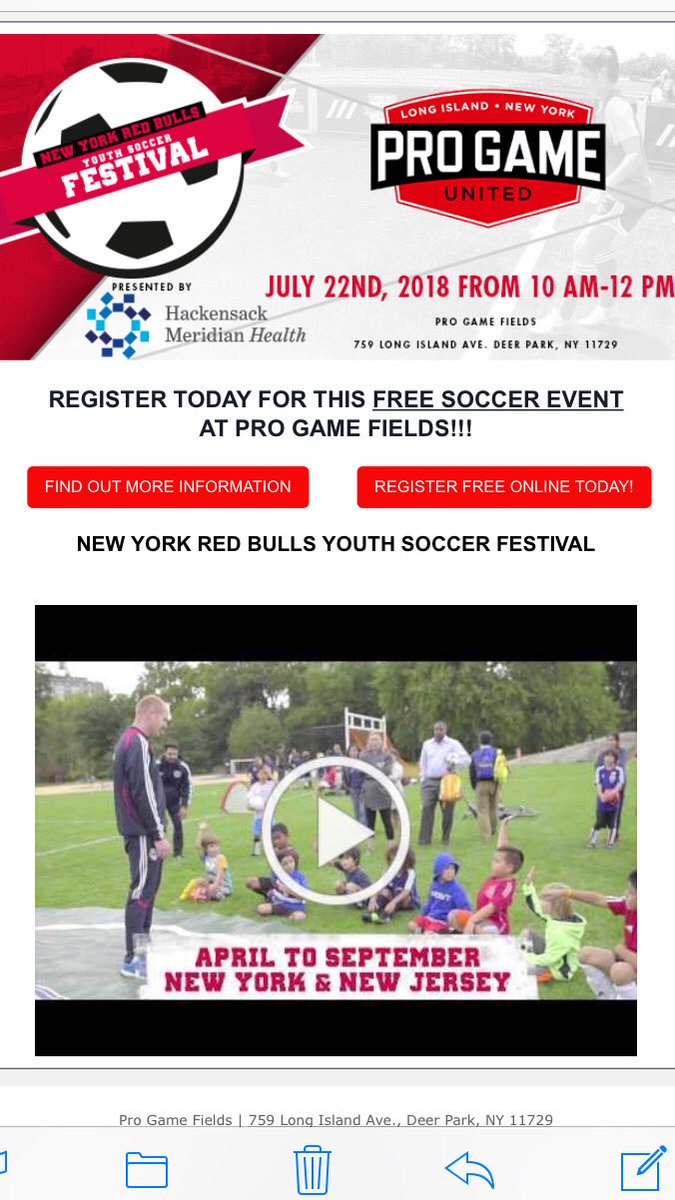 Today <a href="/NewYorkRedBulls/">Red Bull New York</a> Free soccer festival is on as scheduled see you at Pro Game Fields