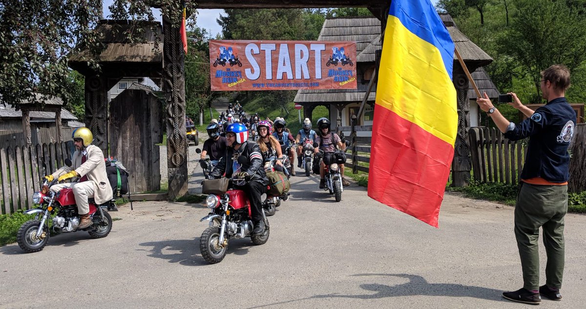 TheAdventurists's tweet photo. And they're off. Fly monkeys, fly. Or well, kind of splutter along a bit anyway. The first ever #MonkeyRunRomania is on the road. #MakeLifeLessBoring https://t.co/ePEXvwvnXg