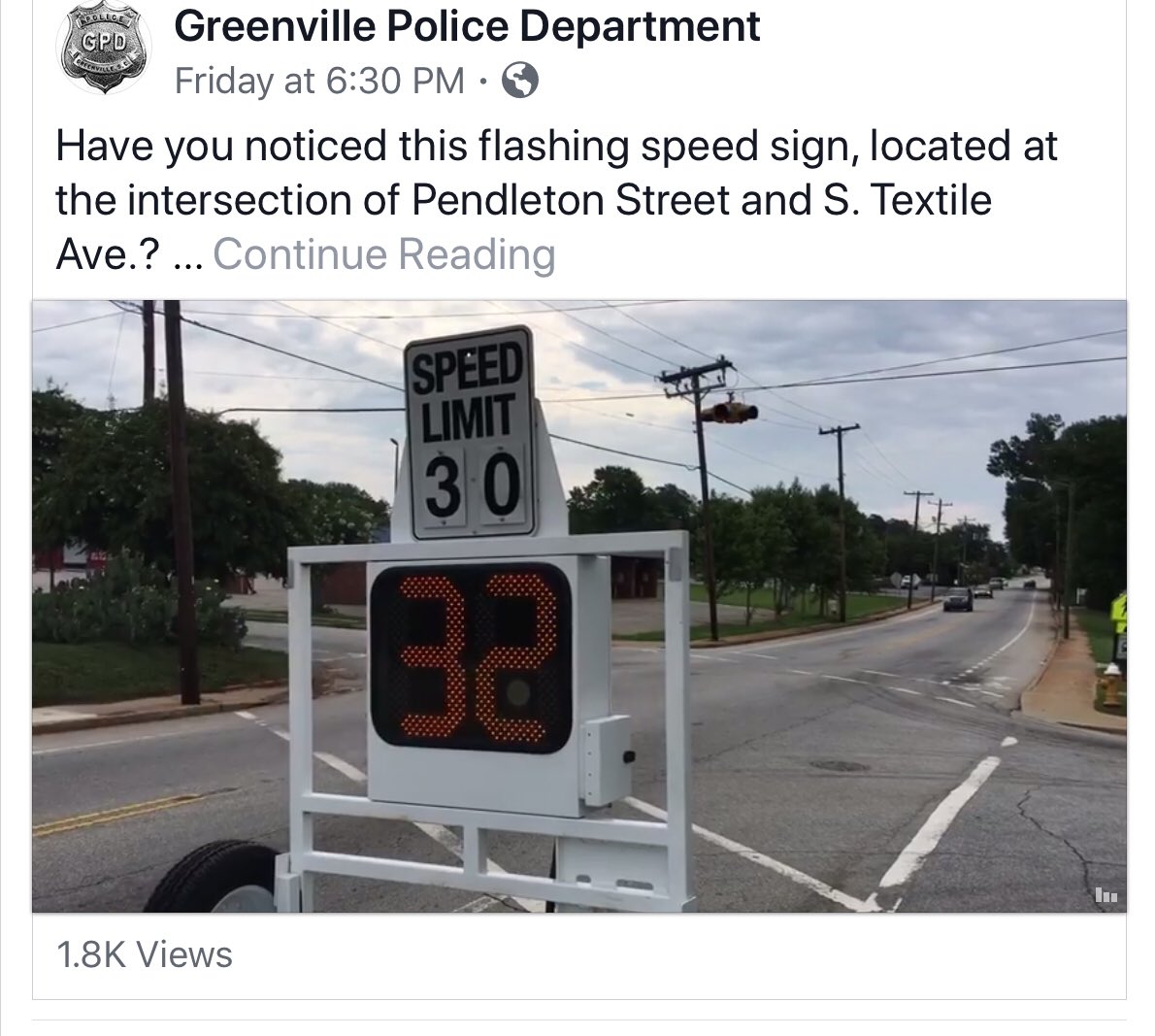 Speed sign blocking the bike lane, last week Falls St. detour signs blocking sidewalks. <a href="/CityGreenville/">City of Greenville</a> we need to stop this car centric mindset among city staff!  Think about people on foot and on bikes as well please.