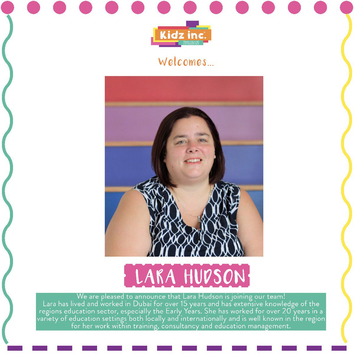 kidz_inc_dubai's tweet photo. Big Announcement! β¨ππ«
Lara Hudson is joining Kidz Inc. Dubai!
#kidzincdubai #EYtalking #eyfstwitterpals #earlyyears #mumsdubai #cache #cachetraining #whichschooladvisor #dubai #dubsaimums #cachedubai #cachetrainingdubai https://t.co/h5mx5usXow