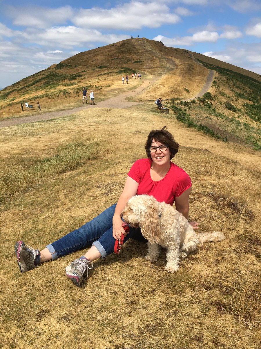 Mrs G and her dog - checking out our route for the hill walk to the Beacon tomorrow.