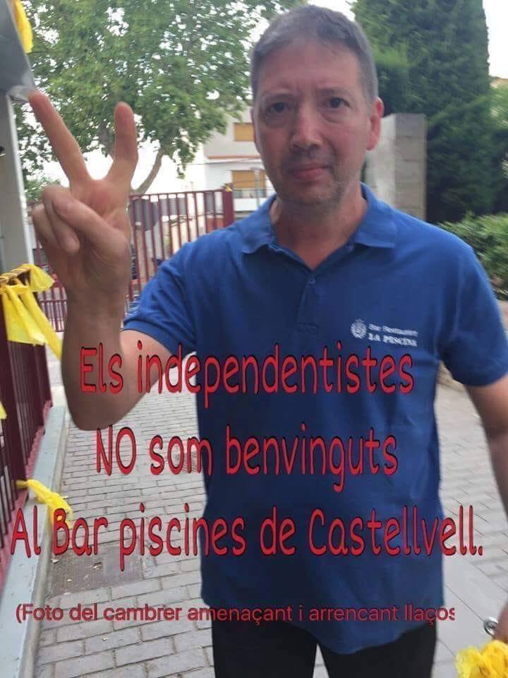 ricbeltran_r's tweet photo. Aquest impresentable no vol independentistas en el seu bar Piscinas de Castellvell. https://t.co/FcLIrxksSw