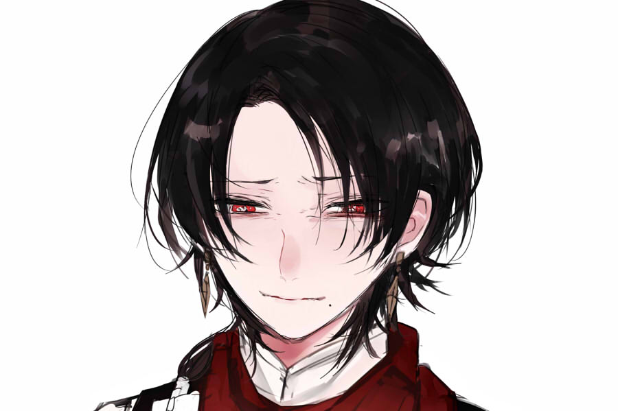 kashuu kiyomitsu 1boy male focus red eyes mole under mouth jewelry earrings solo  illustration images