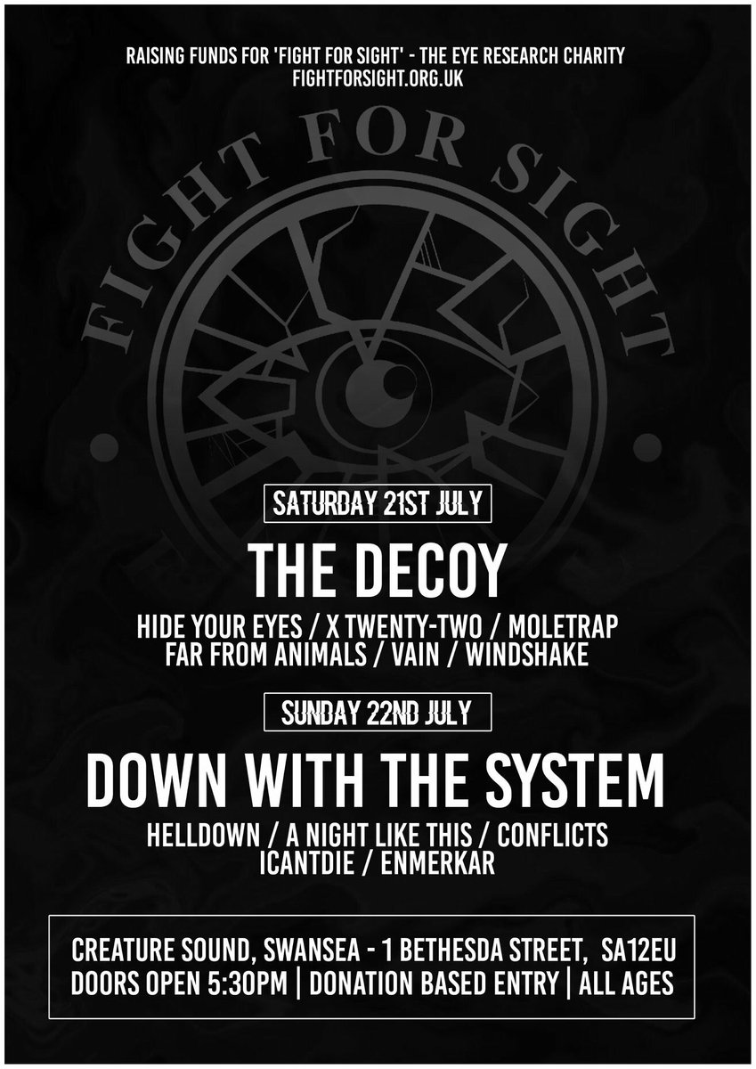 ANNOUNCEMENT!
1/3

We regret to announce that we will no longer be playing at Fight For Sight Festival tonight in Swansea. It was a decision that we felt was necessary due to personal reasons, and we sincerely apologise. We apologise to William Sheldon, the bands and the charity.