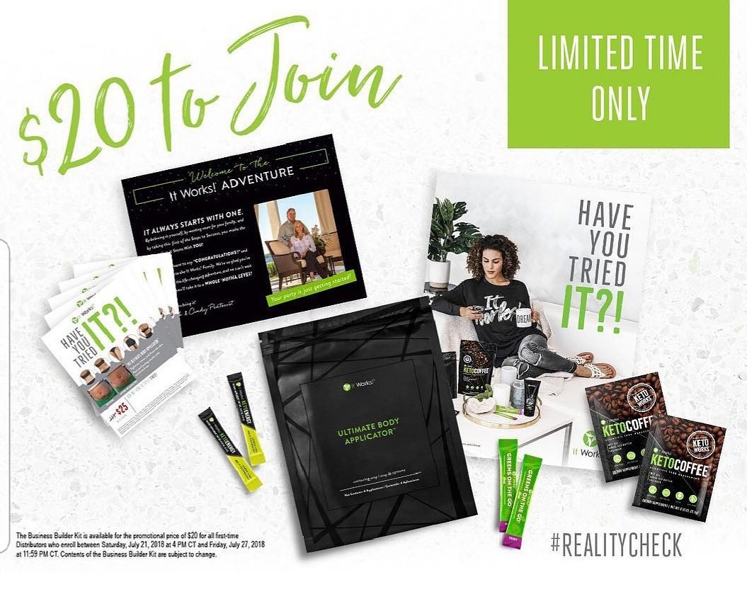 Tired of sitting in traffic just to get to the job you are sick of anyways? Tired of living the same routine every day? It's time for a #RealityCheck!
For a LIMITED TIME, anyone can join It Works! and start their own business for only $20! Who's ready to become their own boss 🙋?