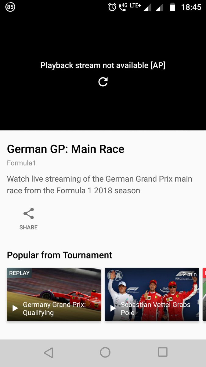 HaCraLo93's tweet photo. @hotstar_helps formula 1 live feed still not available, very disappointed, missing the action  getting below error https://t.co/PMbvj5RlKG