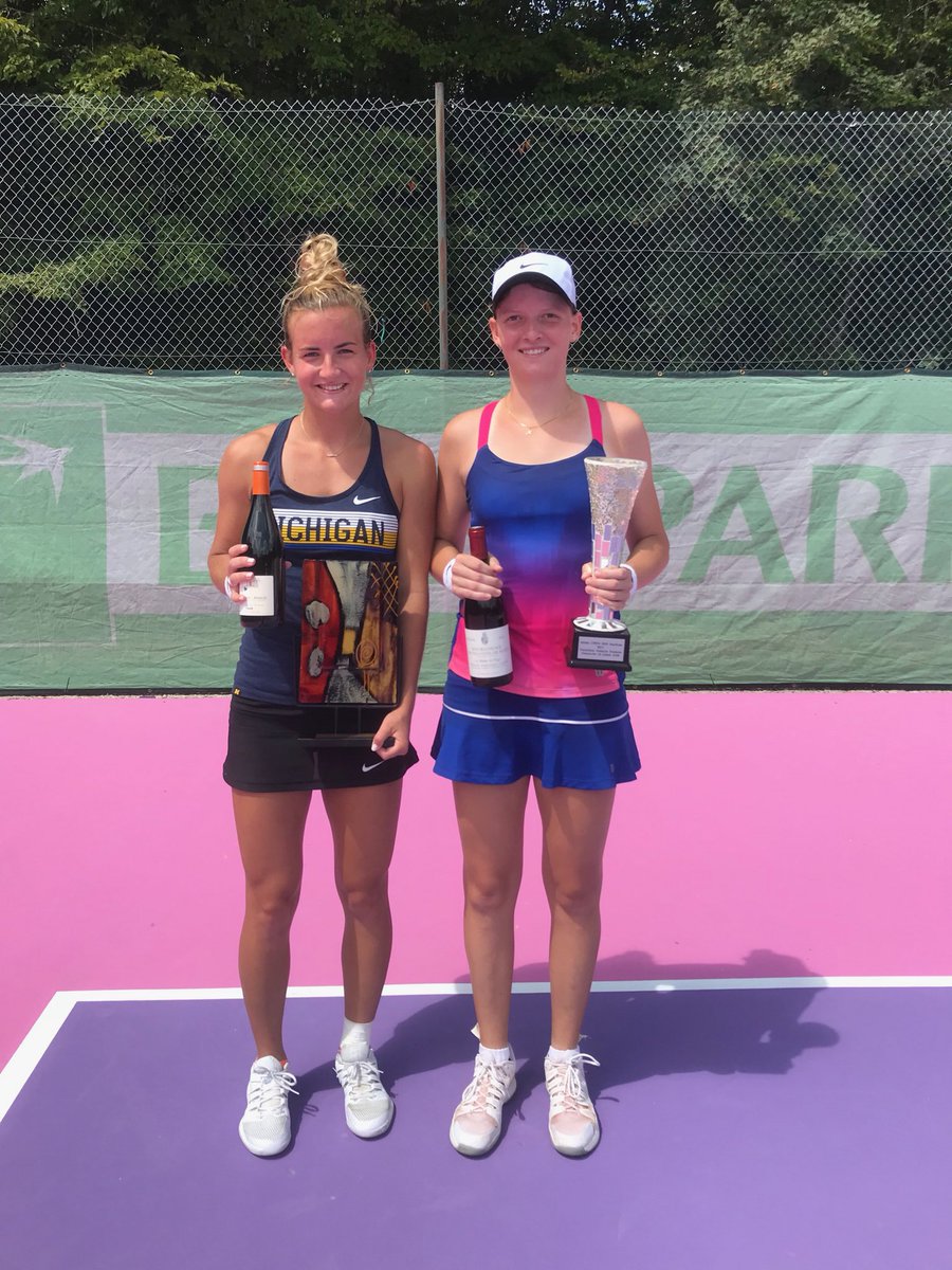 Big congrats to <a href="/katefahey6/">Kate Fahey</a> for winning the singles title at the 15k in Dijon, France! 7-6, 6-4. #goblue