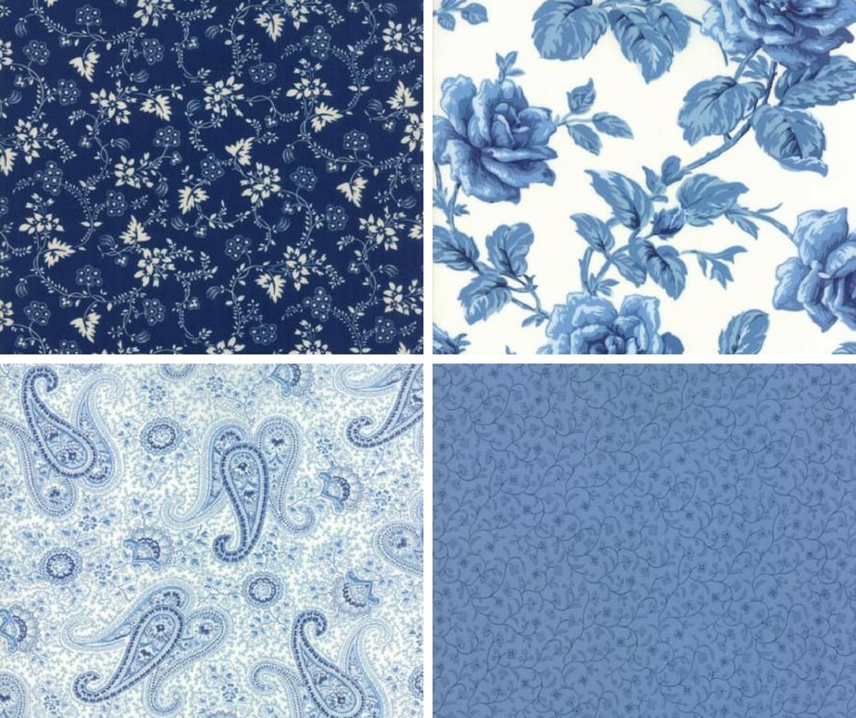 What would you make with these beautiful blues? Shop the new <a href="/ModaFabrics/">ModaFabrics</a> range 'Regency Blues' here: ow.ly/nZgZ30l0AmX #fabrics