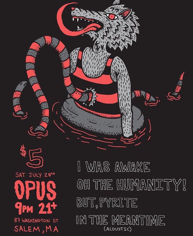 IWasAwakeBand's tweet photo. Next Sat! Banger at Opus. 
https://t.co/FpNb6xl5H1

#iwasawake #ohthehumanity #butpyrite #inthemeantime #boston#salem #prog #rock #punk https://t.co/AbwJNOfU3l