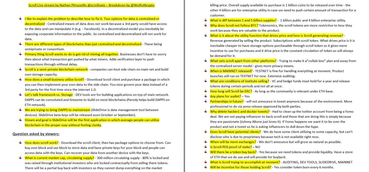 WolfofKrypto's tweet photo. For those that don't want to watch the 30min video by @Scrollnate where he addresses community questions. I spent some time anaylzing the video like I was in University again and transcribed it into an easy read.
$Scroll @OfficialScroll @Microsoft #SlideDrive https://t.co/sgKGeBUz4O