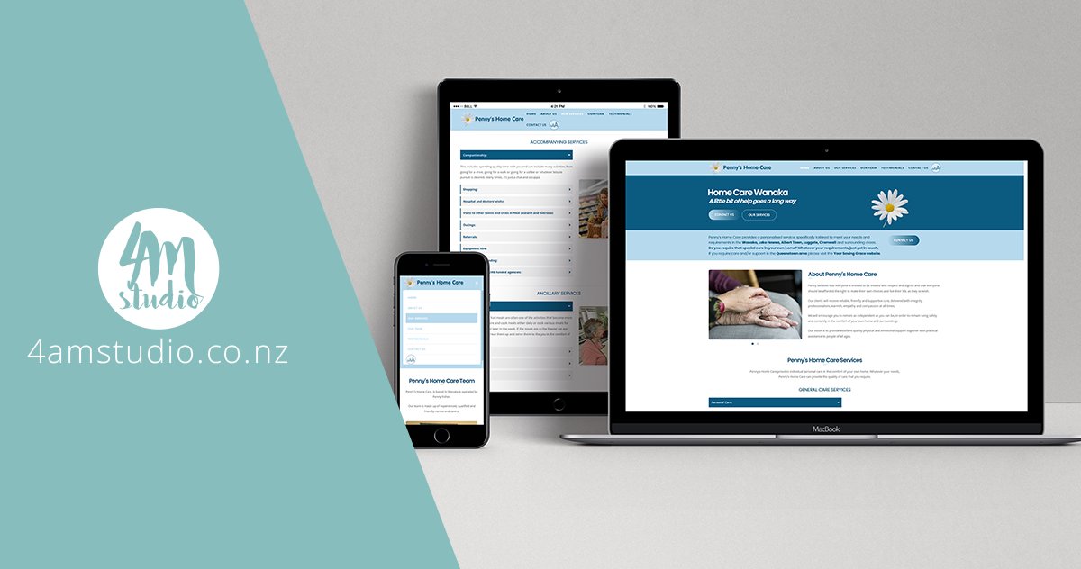 Just launched - a custom one-page website for local Wanaka business, Penny's Home Care - buff.ly/2Nx95xx
#wanaka #smallbusiness #smallbusinessnz #4amstudio #webdesign #webdeveloper #nzdesign #design #newzealand