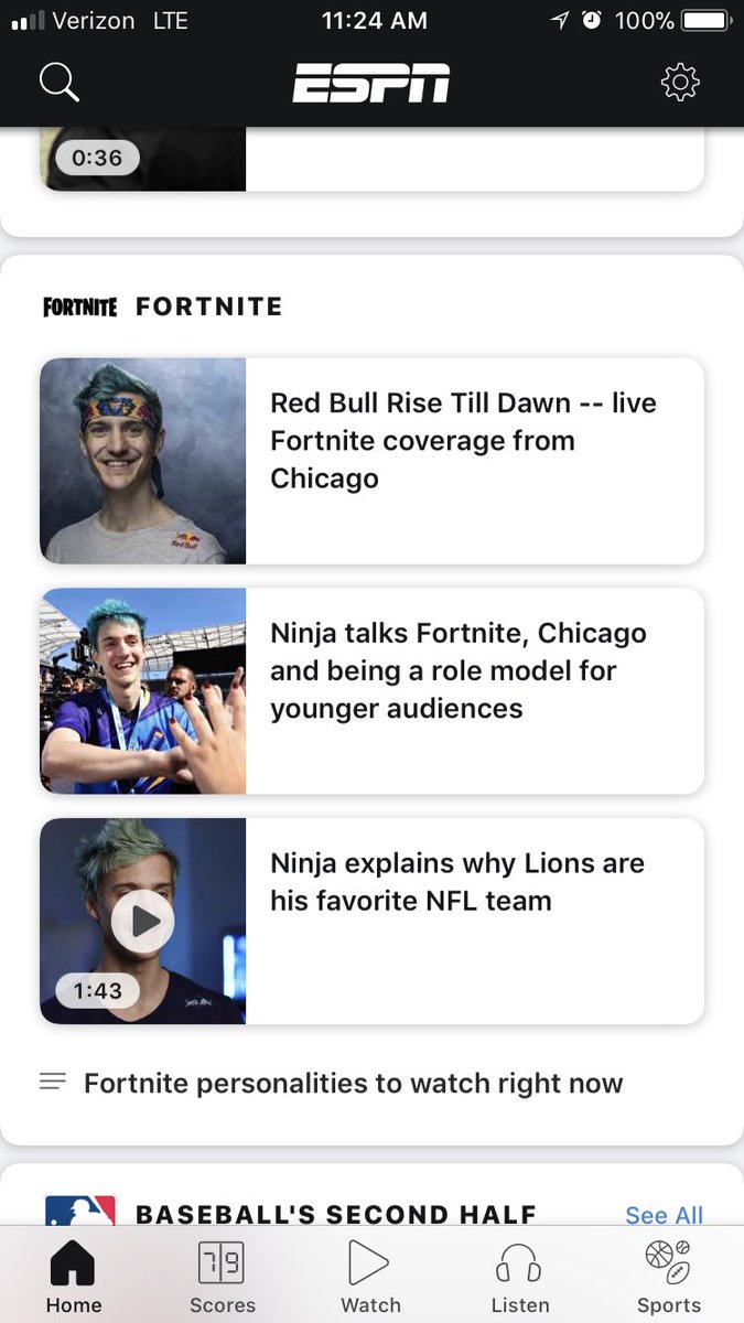 rcreps3's tweet photo. This is honestly so crazy...seeing fortnite on the Espn app #fortway @Ninja https://t.co/PvzuowATfu