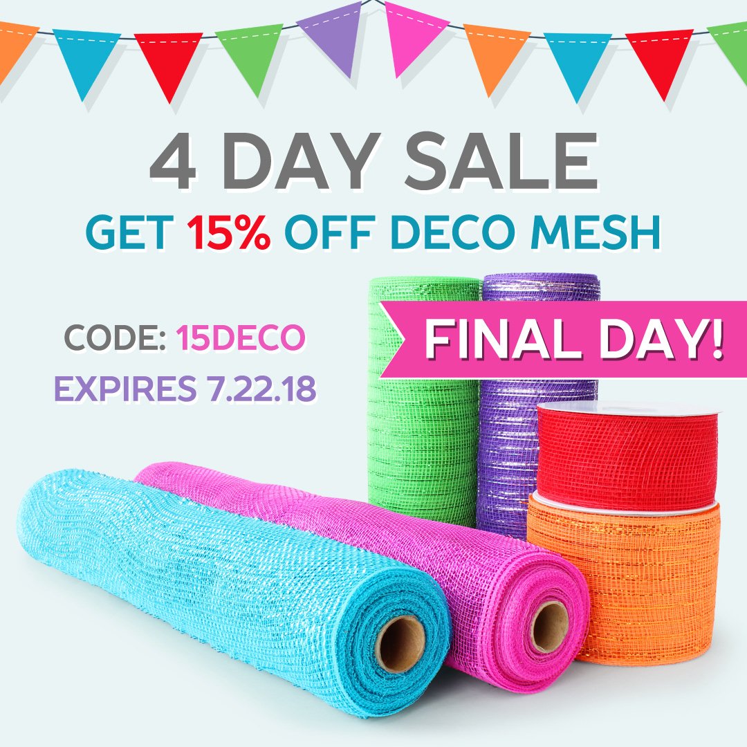 papermart's tweet image. FINAL DAY! Don&apos;t miss out on 15% off All Deco Mesh! Use code 15DECO at checkout. Offer expires 7/22/18. Shop Now: paperm.art/15DECO #decomesh