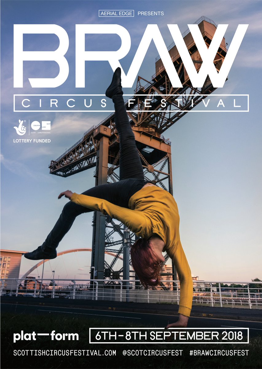 PlatformGlasgow's tweet photo. Have you seen the brand new poster for Braw Circus Festival which is coming to Platform on the 7 and 8 September? Featuring performances from @AllorNothingADT, @Aerial_Edge, @ellie_dubois, Bassline Circus and @CircusGeeks. Get tickets and limited festival passes from our website! https://t.co/YbA8ut9UC5