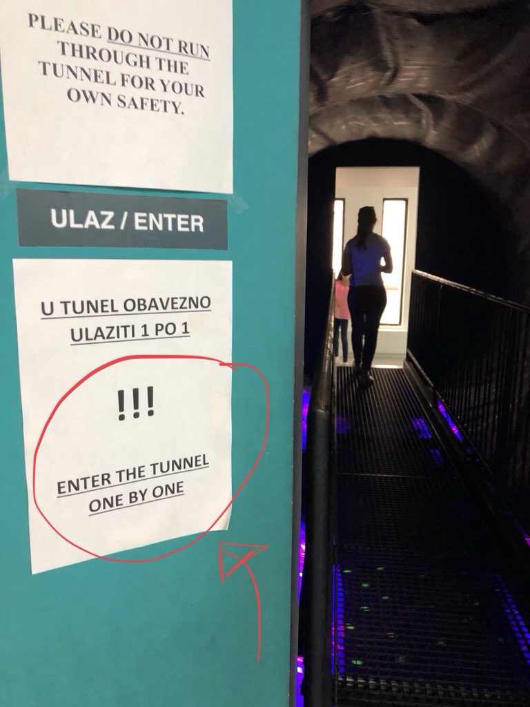 MladenLfc's tweet image. “Enter the tunnel one by one” is a useful yet not exact instruction. Does one need to finish before other one starts? Some people claim “yes” and some people claim “no, just wait until other person reaches half the way”
That’s understandability problem!
#understandability