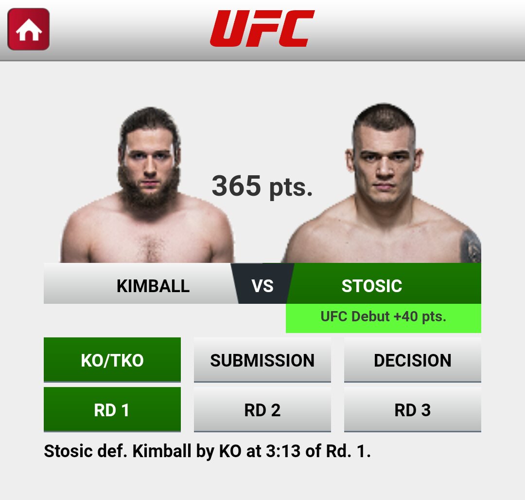 SpinninAlb's tweet photo. Welcome to the UFC, Dark Stosic.
Stunning 1st rd TKO #UFCHamburg
Congrats @DarkoStosic92  ...&amp; thanks for perfect 365 Pick'em Points 👊
#KeepUFCPickEm https://t.co/D9VG0mNAkz