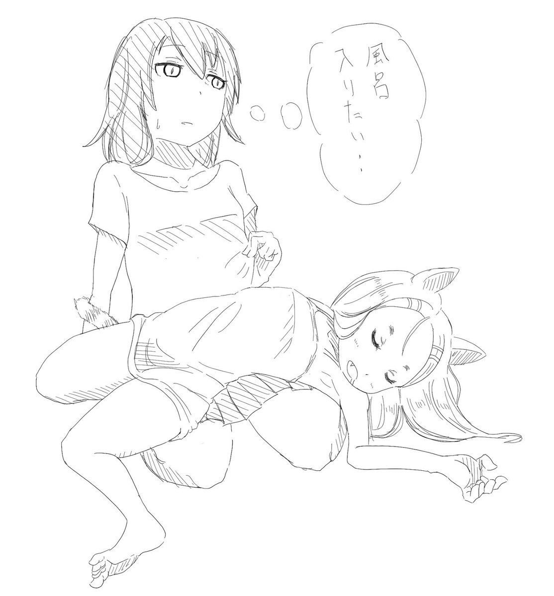 山本崇一朗先生(@udon0531)の猫っぽい女の子がとっても可愛かったので、膝の上に乗ってくるやつ描きました 