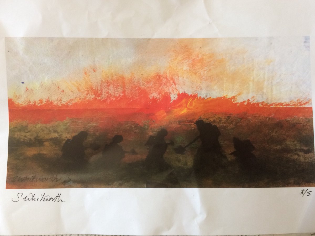 LizMcInnes60's tweet photo. Really pleased to have bought this amazing print by local artist Steve Whitworth, showing firefighters tackling moor blaze, with monies raised going to the firefighters. #MiddFest https://t.co/D6k50PKFPu https://t.co/QpLUVurLWW