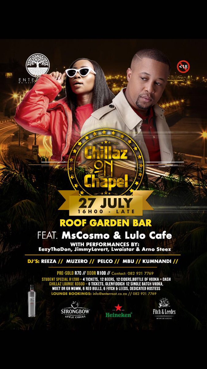 lebo_gora's tweet photo. So it’s #ChillazOnChapel week with @MsCosmoDJ &amp; @LuloCafe 🍾🥂
We back to make more memories 🕺🏾💃🏽

Have you got your ticket? 
Have you booked your lounge? https://t.co/7jlnoF62r3