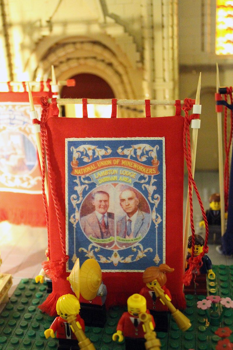 durhamcathedral's tweet photo. Have you seen the mini miners banners being paraded into #DurhamCathedralInLEGO? What amazing detail! Each banner was handmade by the Broderers, our volunteer embroiderers, &amp; sponsored by people with special connections to the Cathedral &amp; mining. Visit us! https://t.co/iemghXgKbb https://t.co/ele4gA8usi