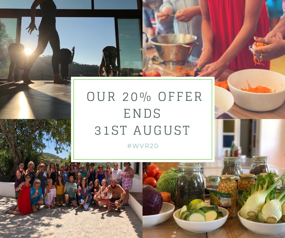 Due to the limited number of spaces now available, we will be bringing our 20% discount offer to a close on 31st August 2018.
Anyone who wishes to book for a 2018 Retreat and use the WVR20 code to receive 20% off your entire stay, have until 31st August to use it