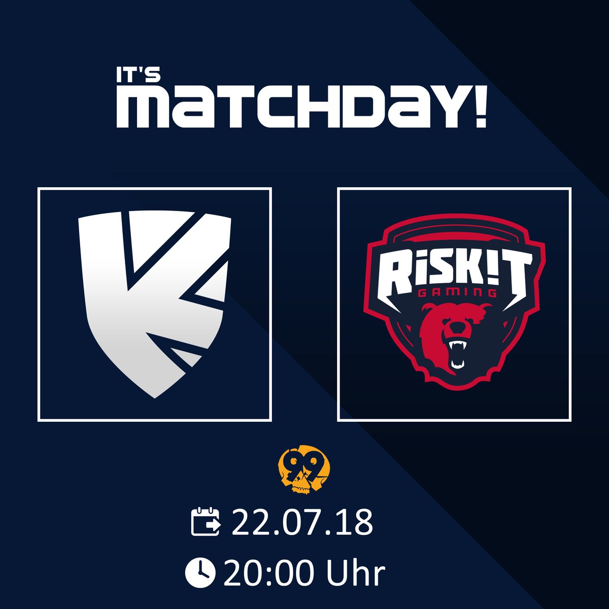 +++Matchday+++
2 Punkte müssen her! Heute geht es um den Klassenerhalt und wir müssen beide Maps gegen <a href="/riskit_gaming/">RiSK!T Gaming</a> gewinnen um uns in der Division halten zu können. GL &amp; HF

🏆<a href="/99DAMAGEde/">99Damage</a> Division 3.14
🗓️22.07.18
🕜20:00 Uhr
📺kein Cast

#99liga #knowledgeispower 💪
