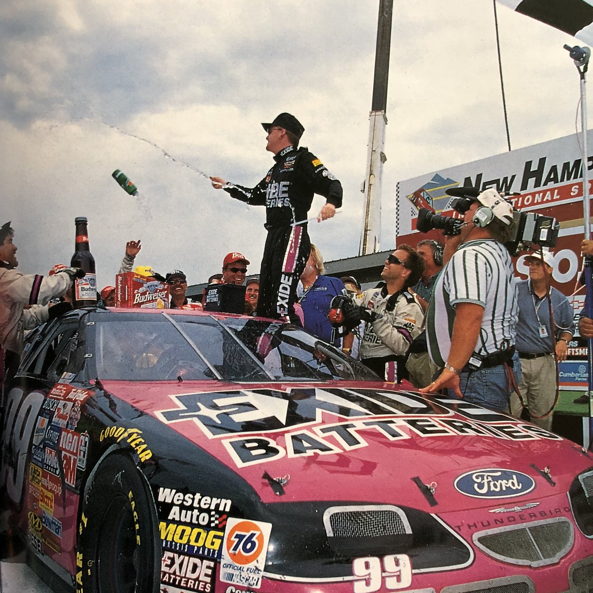 Jeff Burton celebrates in Victory Lane after winning the 1997