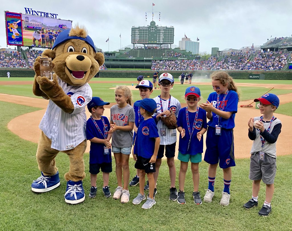 Cubs's tweet image. Congratulations to the Mascot Home Run Derby champion, @ClarkTheCub! #CubsKids