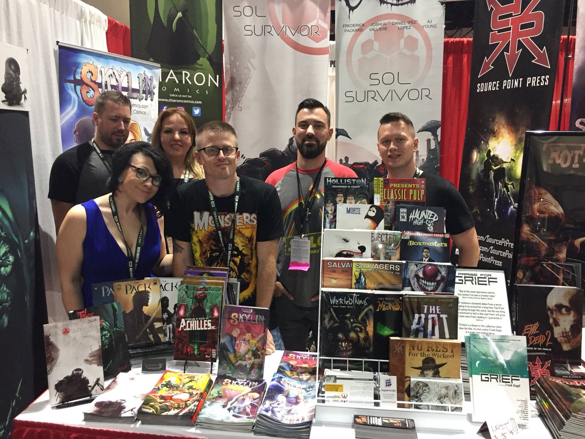 JoshuaFrantic's tweet photo. Last day at #ComicCon! Come grab some awesome #books & #comicbooks at #SourcePointPress Booth 2306! We brought some AWESOME stuff out to the show, come get it before it’s gone! #charoncomics #comicsexperience https://t.co/VH5PTaSSty