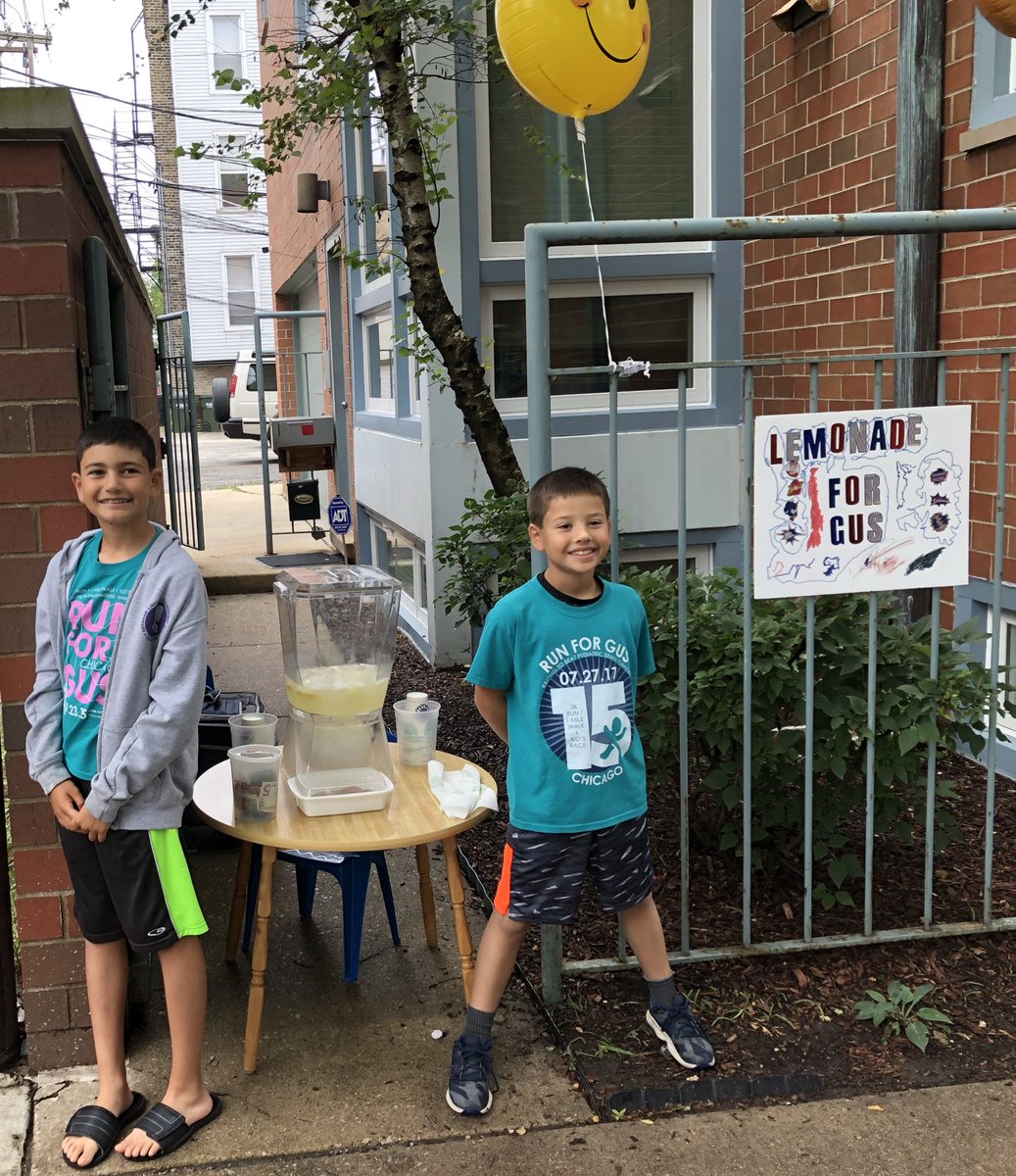 LeeMarino13's tweet photo. Despite the clouds, the boys are ready for their annual #runforgus lemonde stand. Hoping to set a new record for donations for pediatric brain tumor research. https://t.co/DtQSpbJJCL