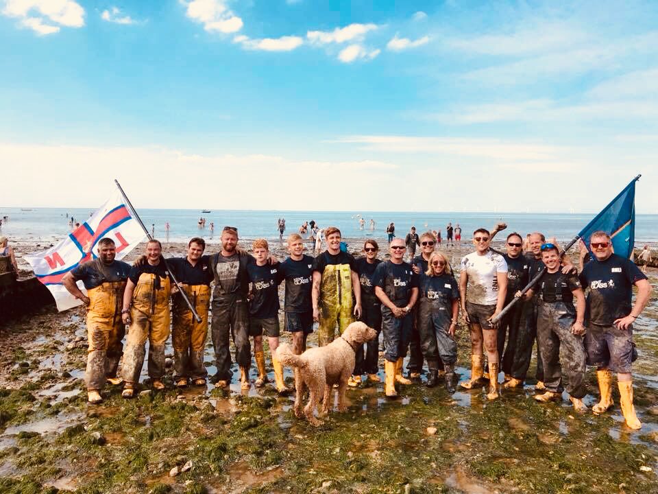 Kiminthebubble's tweet photo. Proud to be a member of RNLI family! Mixed team won Whitstable Mud Tug, Males team runners up. Superb! @RNLI @RNLI_Whitstable Hot bath and manicure required #WhitstableOysterFestival #mudtug https://t.co/MGAuYkOCQt