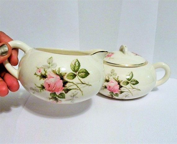 Vintage Porcelain Milk #Creamer & Sugar Bowl #RosePattern, Quaker Petit Point 23k Gold Painted buff.ly/2uTTMHo via @etsyfppush