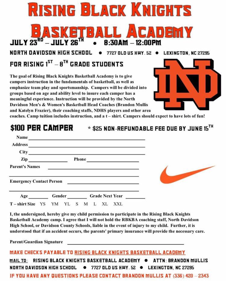 Day 1️⃣ of the Rising Black Knights Basketball Academy tomorrow‼️Walk-up registrations will be accepted. Form with info below⬇️⬇️⬇️⬇️