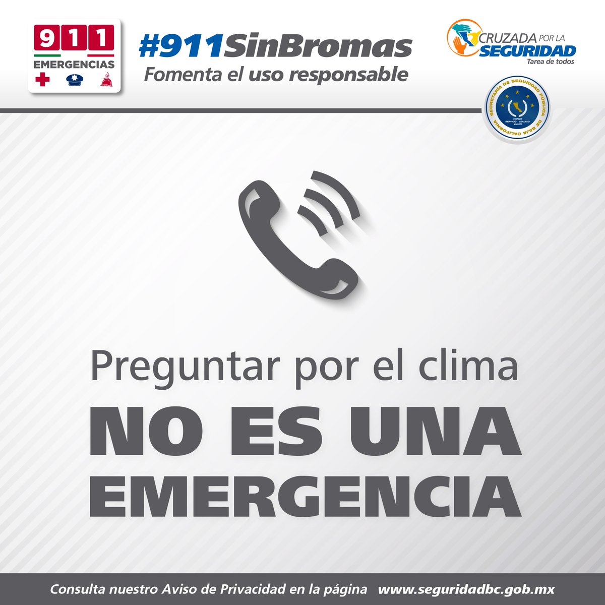 La línea de emergencias 9-1-1 no es para pedir información, ¡Valora el trabajo que realizan los operadores y úsalo con responsabilidad!

#CruzadaPorLaSeguridadBC #911SinBromas <a href="/GobiernoBC/">Gobierno de Baja California</a>  <a href="/KIKOVEGA_/">KIKO VEGA</a>