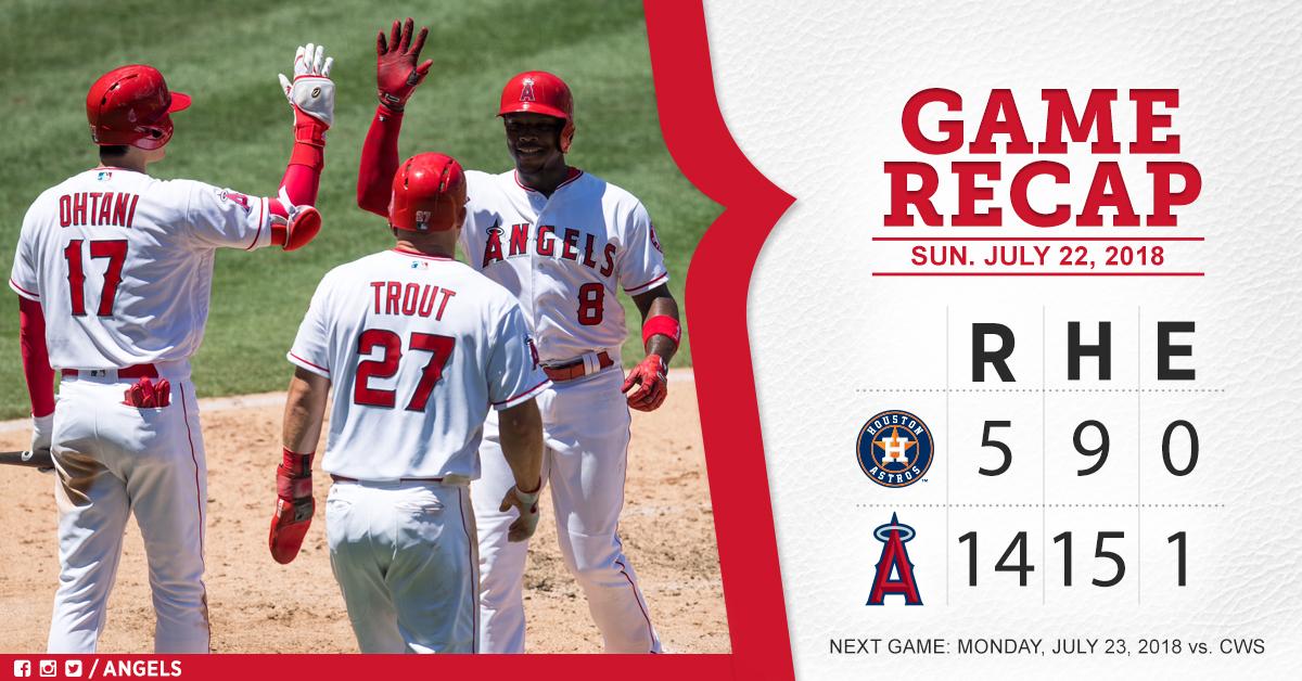 Angels's tweet photo. #HaloRecap:
The #Angels offense went on a scoring spree today, collecting 14 runs while logging four home runs by @JUST_JUP, @KoleCalhoun, @MikeTrout and #Kingsler π!
https://t.co/FZBztzOKJU https://t.co/fpuosUQsRI