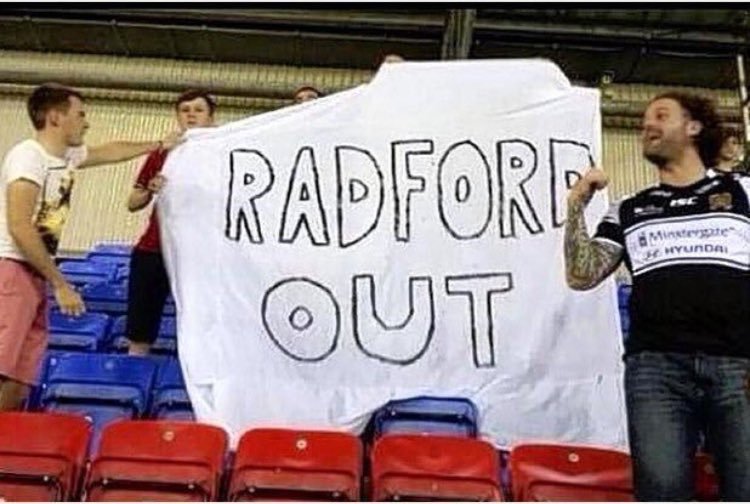 FcRadders's tweet image. Fucking dreading Friday already. Them red and white bastards are gunna run riot whilst our fans kick fuck out of each other holding this up #RadfordOut 

😭😭😭😭😭😭😭