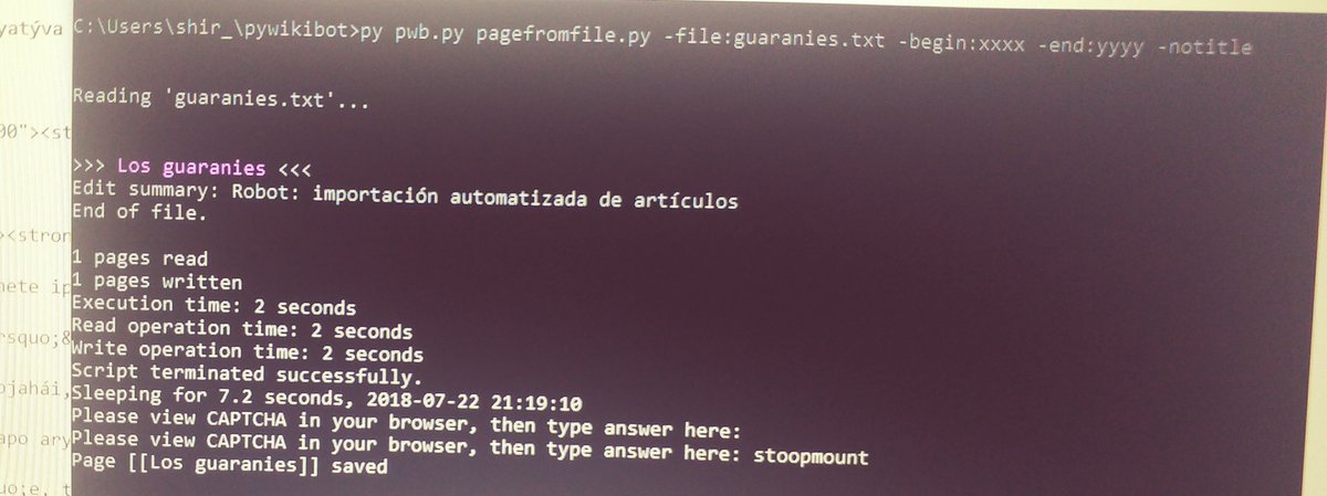 shir_mat's tweet photo. Aprendiendo a publicar artículos en guaraní con bots personalizados a la vikipetã(Wikipedia) con #Python
#pywikibot https://t.co/MSQ4IthheM