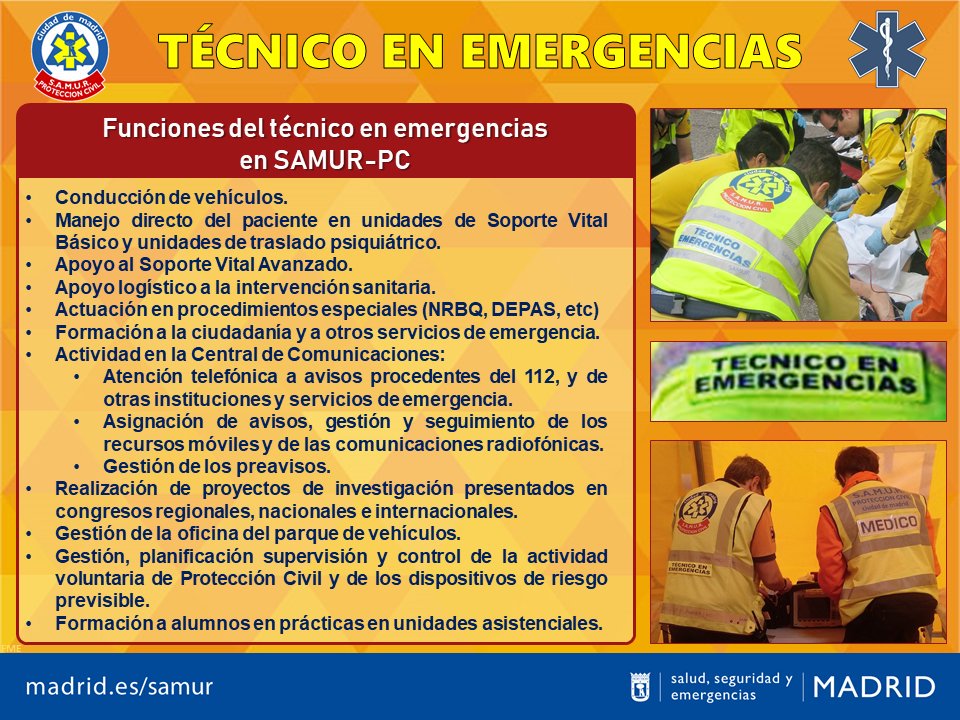 SAMUR_PC's tweet photo. #Ambulancias
El #TES (técnico en emerg. sanitarias) es una titulación sanitaria de FP (grado medio). Además de conducir, también realizan funciones asistenciales. Su trabajo es muy importante para ofrecer #SVB y #SVA de máx. calidad.#TrabajoEnEquipo
¿Sus funciones en @SAMUR_PC?👇 https://t.co/2OJZKvpNb9