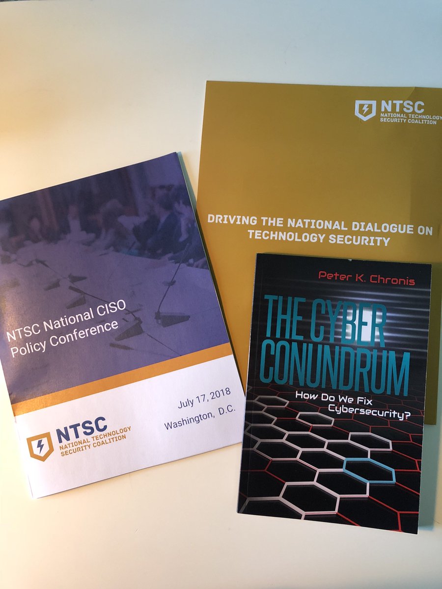 chronis's tweet image. Many thanks to my friends at the @NTSC_CISO for including my book #TheCyberConundrum in this week's National Policy Conference briefing book/agenda!  Event included current/former experts from @NSAGov, @USCyberCommand, @ODNIgov, @DHSgov and many more.  Great event!