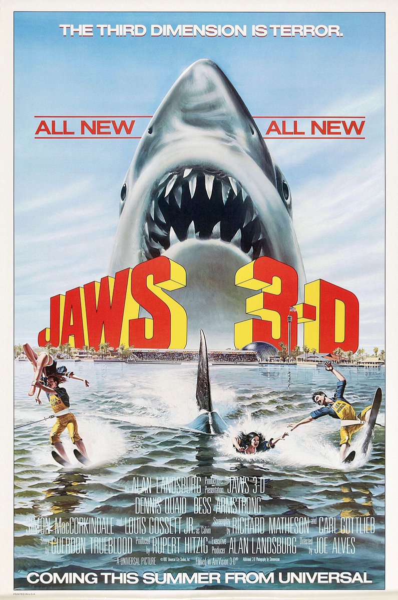 FilmNewsNos's tweet photo. 🎬MOVIE HISTORY: 35 years ago today, July 22, 1983, the movie ‘Jaws 3-D’ opened in theaters!

#DennisQuaid #BessArmstrong #SimonMacCorkindale #LouisGossettJr #JohnPutch #LeaThompson #HarryGrant #PHMoriarty #DanBlasko #LizMorris #LisaMaurer #KayeStevens #Jaws https://t.co/nMEwPH0cdS