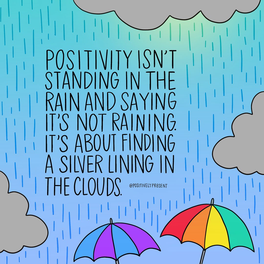 actionhappiness's tweet photo. Positivity isn't standing in the rain and saying it's not raining. It's about finding a silver lining in the clouds https://t.co/rV8dDmCGPz