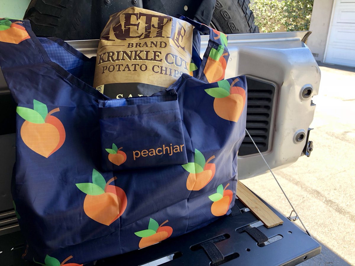 adventuremateo's tweet photo. @PeachjarInc, more than just online flyers! Helped me bring home the bacon today. Literally. Thanks for the bag! https://t.co/88CDIW5wqC